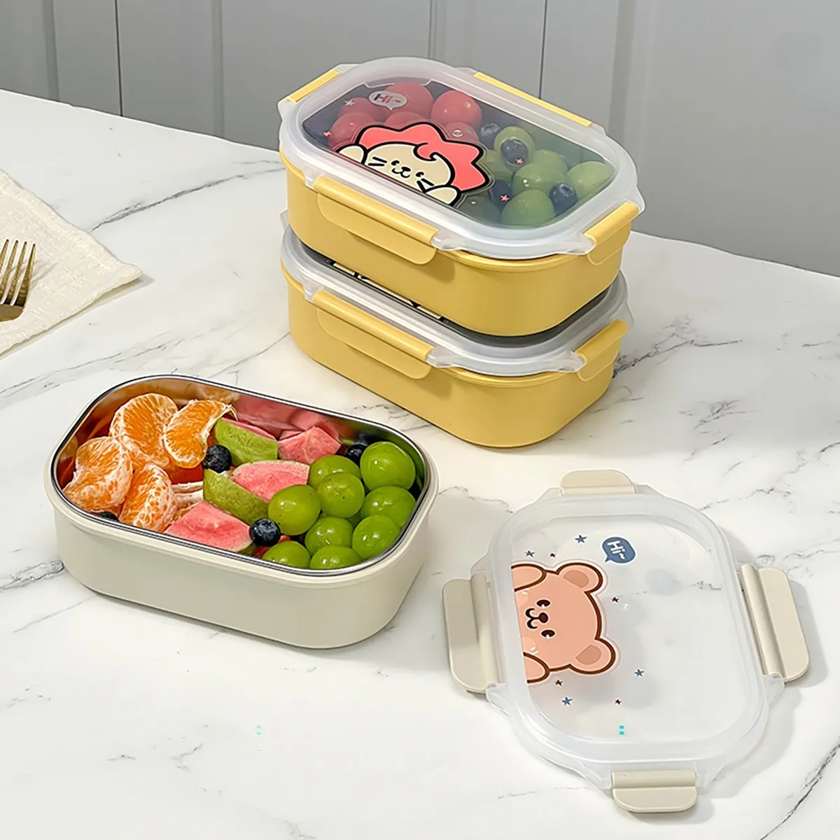 900ml 304 스테인리스 스틸 도시락 전자레인지 사용 가능 휴대용 대용량 밀폐형 도시락 용기 (학생/성인용)