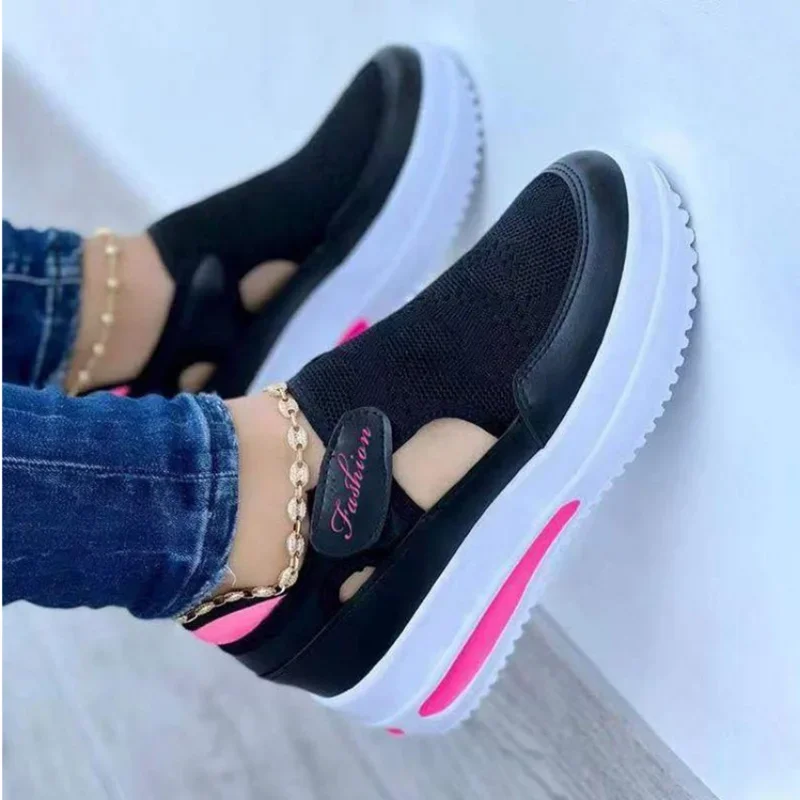 Summer Oversize Fly Woven Breathable Casual Slope Heel Thick Sole Hollow Out  Round Toe Low Top Women's Shoes Sandals sneakers