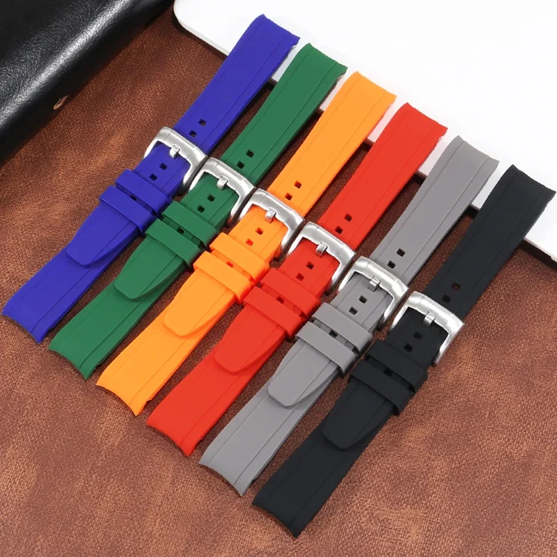 Versatile Waterproof Silicone Watch Strap with Curved Interface, Available in Multiple Sizes