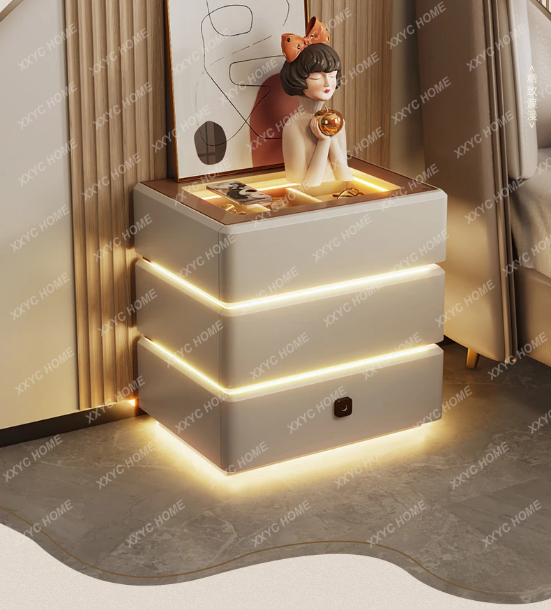 

Bedside Table Lamp Integrated Bedroom Master Bedroom Bedside Storage Cabinet with Lock