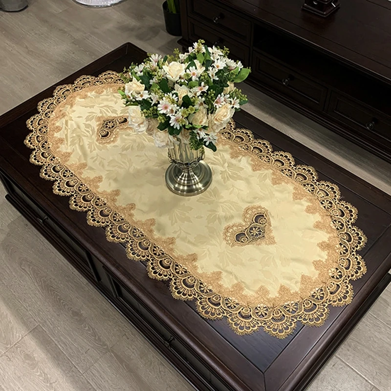 Retro Oval Shape Tablecloth Dining Table Runner European Embroidered Tea Table Cloth Lace TV Cabinet Covers Home Decor table cloth