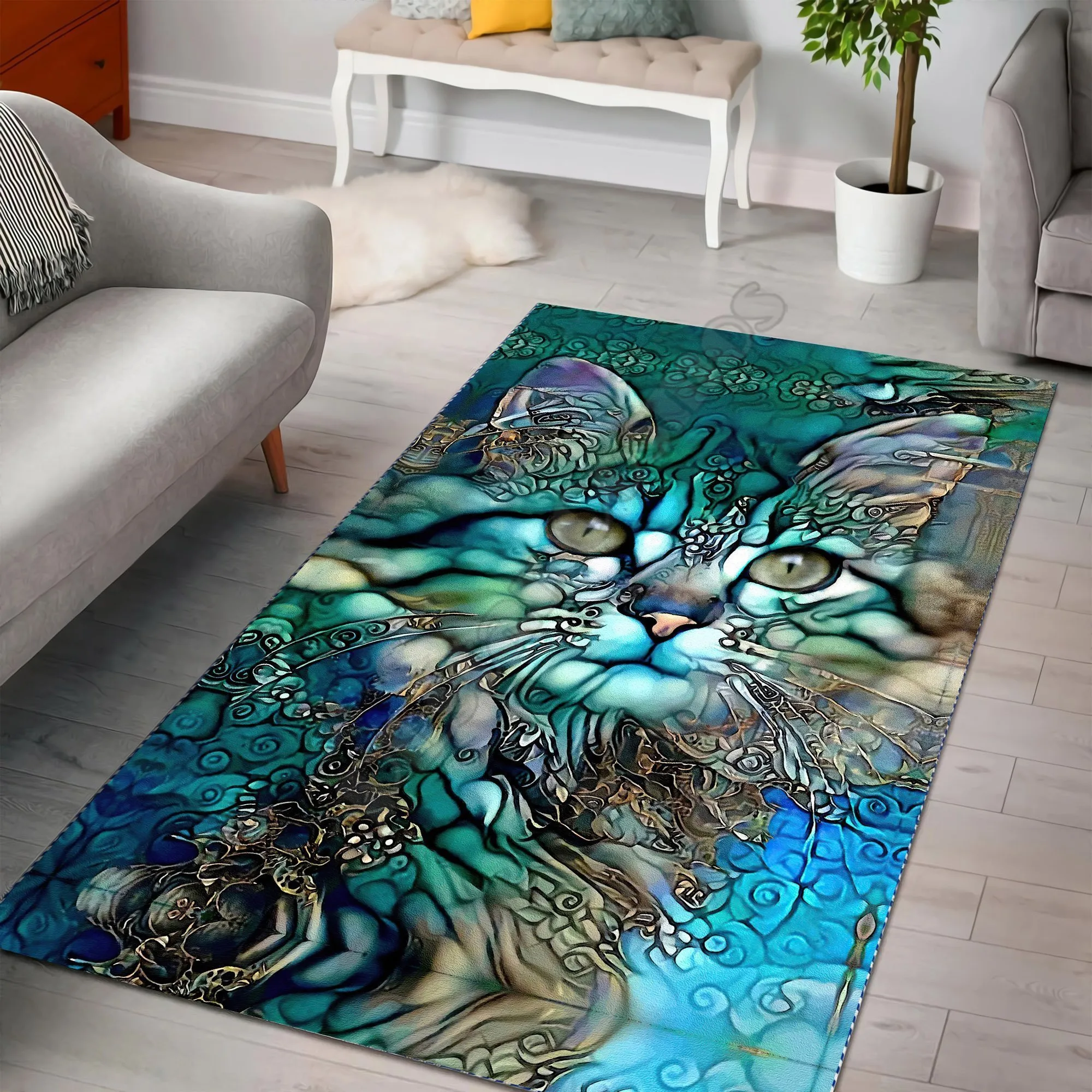 

Beautiful Green Cats Area Rug 3D All Over Printed Room Mat Floor Anti-slip Carpet Home Decoration Themed Living Room Carpet 02