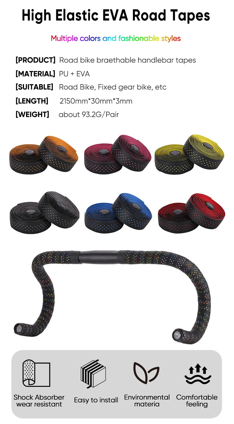 Description Picture 3 of itemNew Road Bike Handlebar Tapes Shock-absorbing Cycling Anti-slip Handlebar Bar Tape Wear-Resistant Bicycle Strap Bikes Belt