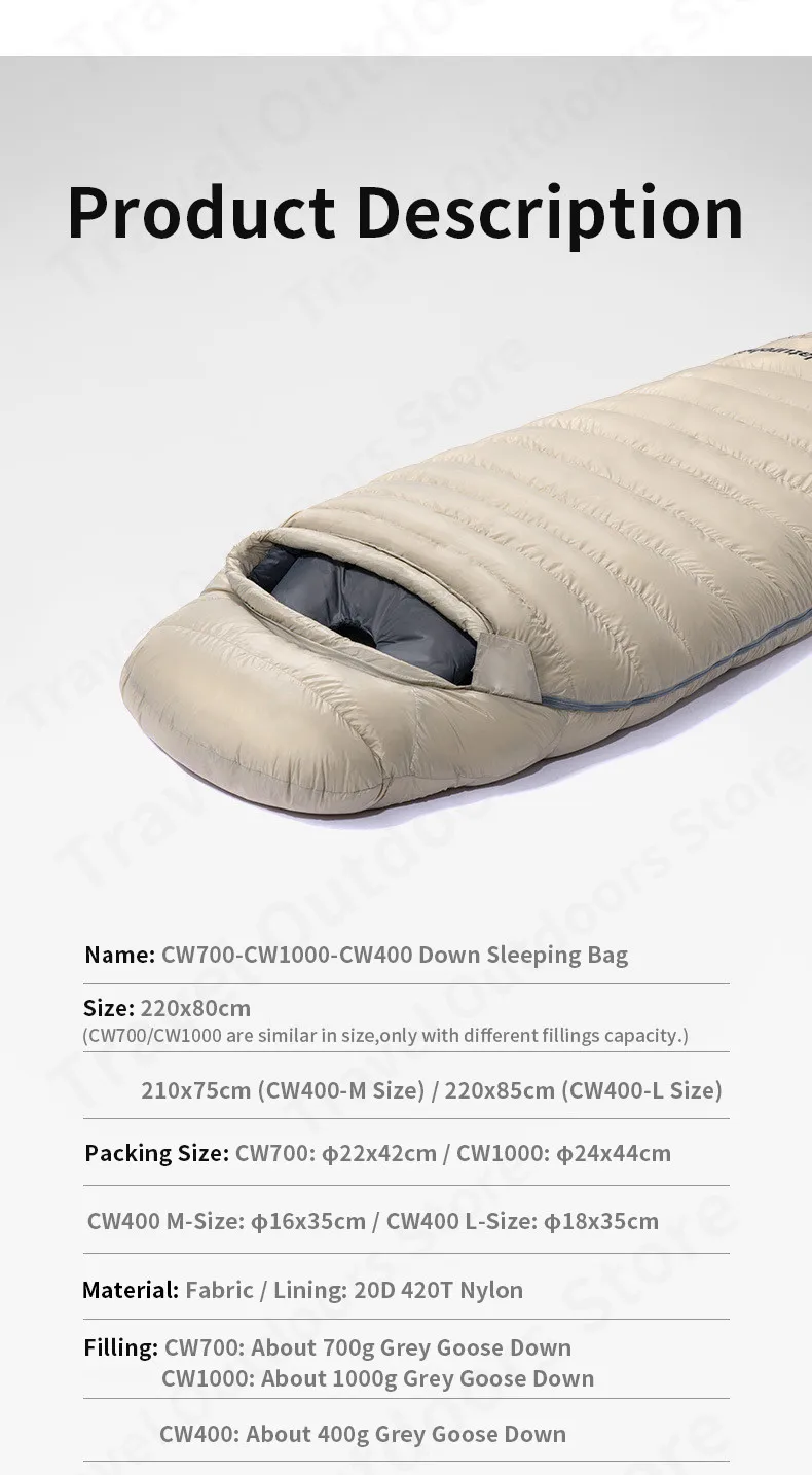 Naturehike Cw700/Cw1000封筒型寝袋 2 ℃ 〜 9 ℃ グースダウン冬暖かい1