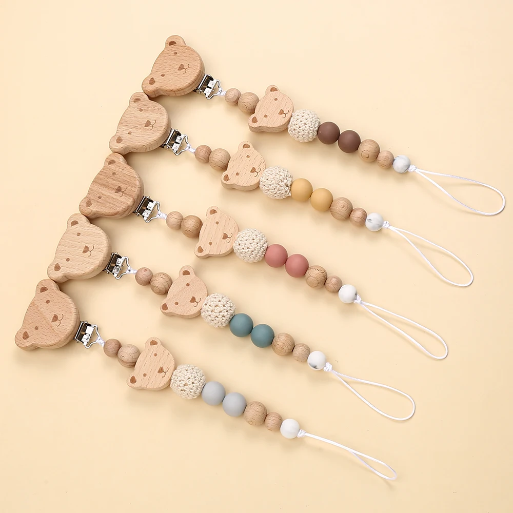 Description Picture 2 of itemNew  Wood Chew Silicone Beads Pacifier Clips Dummy Chain Holder Newborn Soother Chains Nipple Holder Infant Teething Toys Gifts