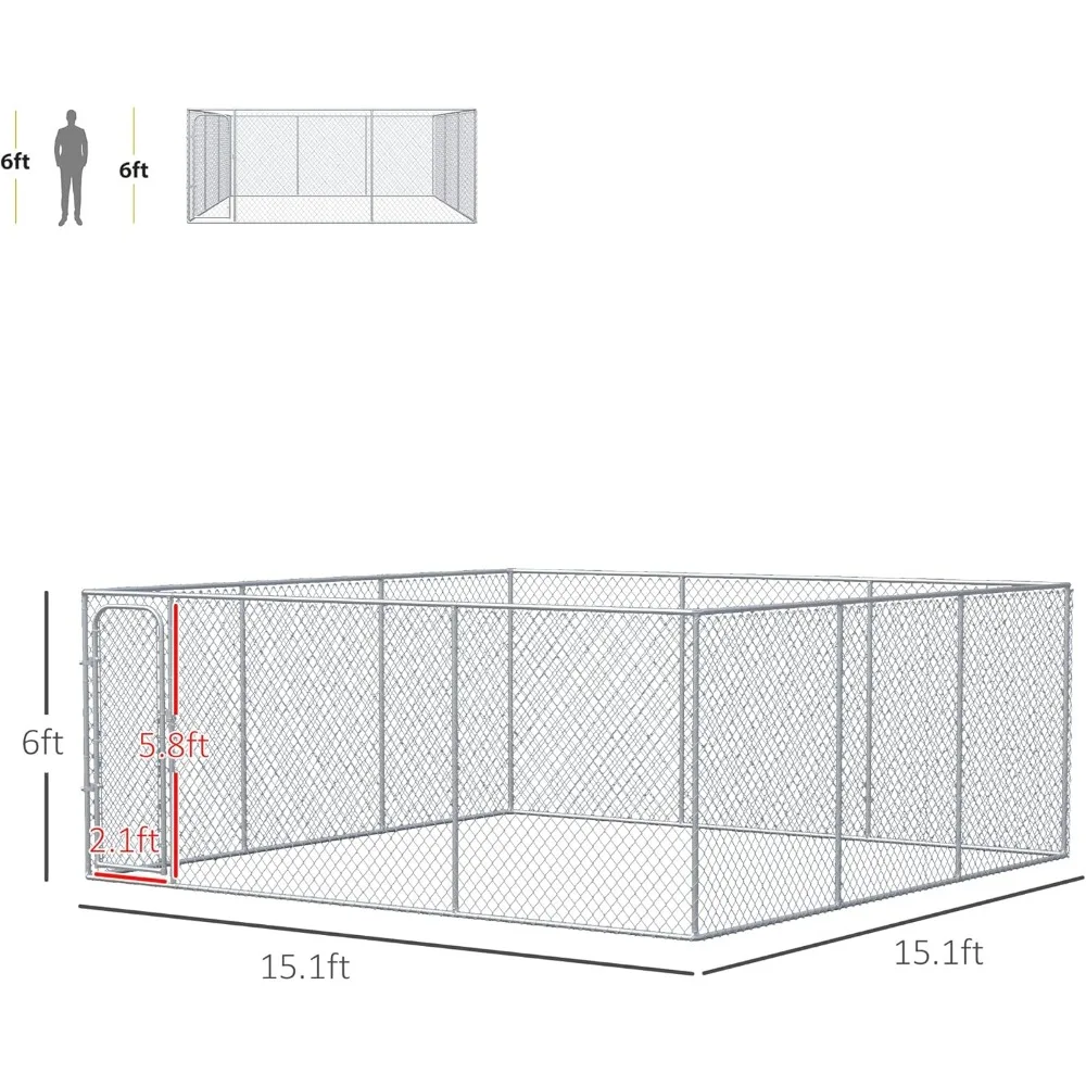 Large Dog Kennel Outside, Heavy Duty Dog Cage, Outdoor Fence Run with Galvanized Chain Link, Secure Lock,