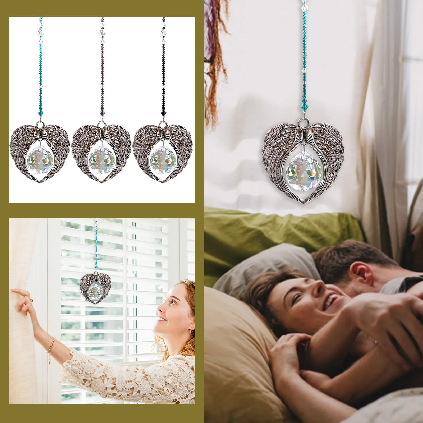 

Ангельские крылья, Ловец Солнца, хрустальные призмы, подвесной Радужный кулон из бисера с датчиком, украшение для окна, сада, свадьбы