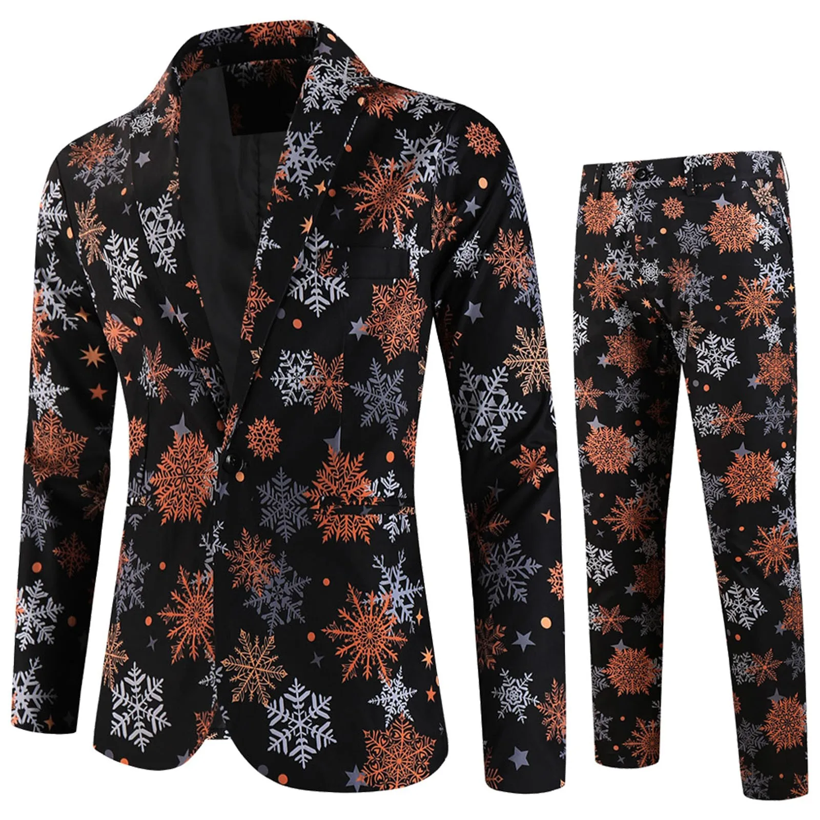 Santa Claus Print Suit Jacket Men'S Christmas Trousers Set Autumn Winter New Men Blazer Jackets And Pants Christmas Party Blazer