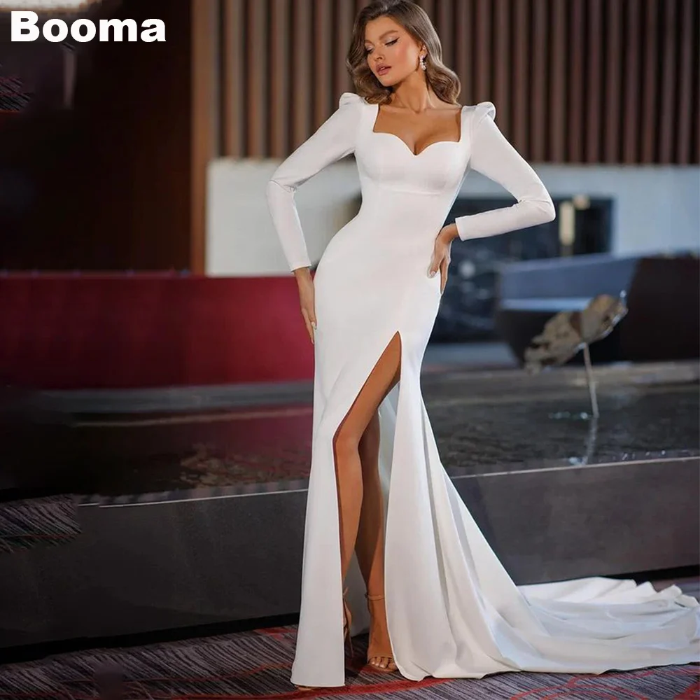 

Booma Elegant Mermaid Wedding Dress Sweetheart Long Sleeves Birdes Gowns for Women High Leg Slit Sweep train Bridals Dress