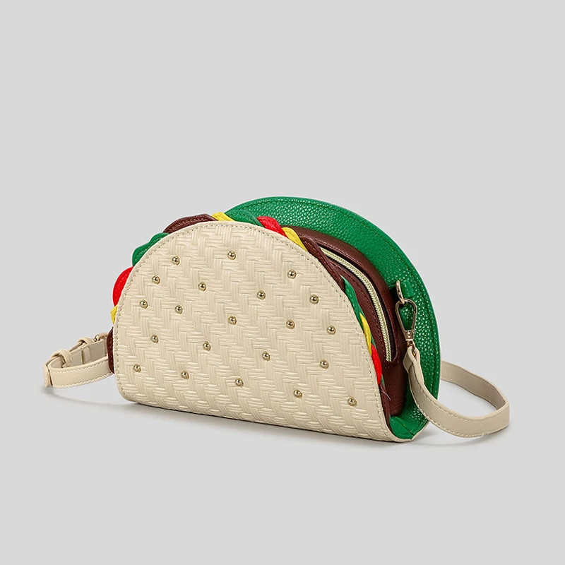 Creative Half Round Hamburger Design Clucth Bag for Women Fashion Rivet Luxury Pu Leather Shoulder Crossbody Bags Funny Purses