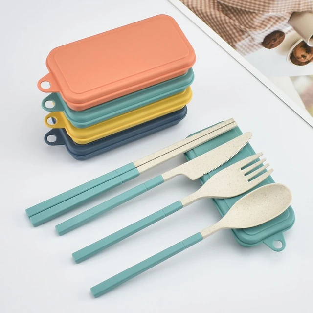 Couverts de voyage pour Camping en plein air, boîte à couverts portables,  baguettes fourchette cuillère étudiant vaisselle de cuisine 3  pièces/ensemble - AliExpress