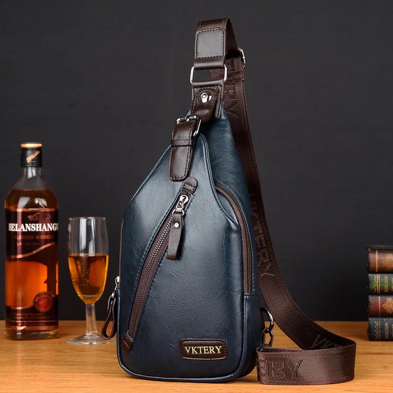 High Quality PU Leather Men's Chest Bag Sports Sling Bag Luxury Male Shoulder Messenger Bag Fashion Travel Small Crossbody Bag