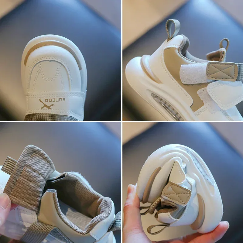 어린이 봄 가을 미끄럼 방지  신발 남아 두꺼운 부드러운 가죽 운동화 여아 캐주얼 러닝화 벨크로 중성
