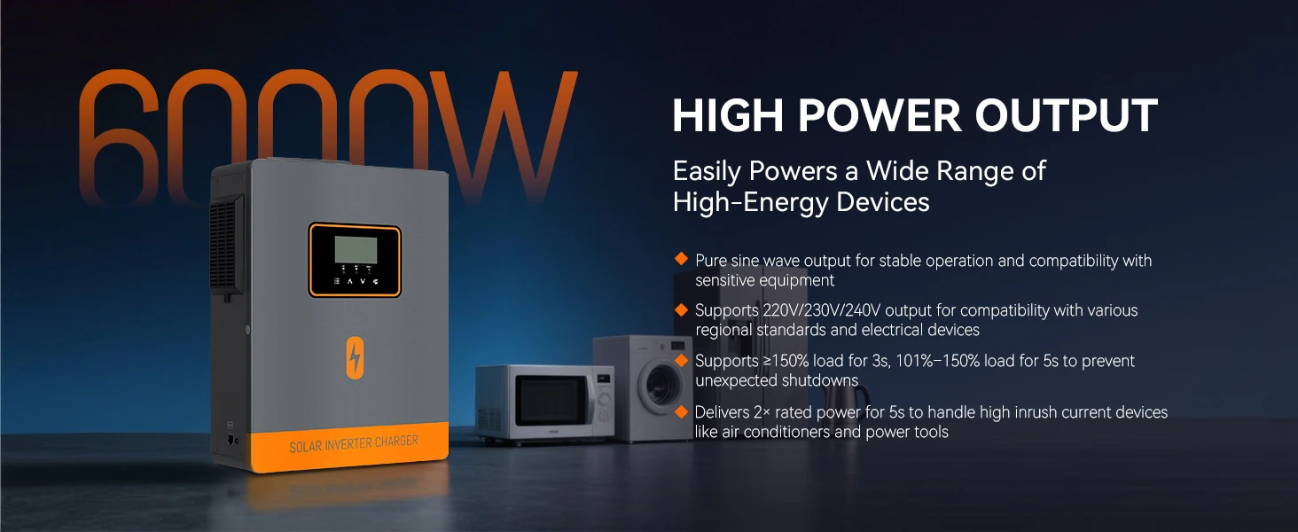 6KW Hybrid Solar PV Inverter 230VAC Dual MPPT Input LCD Display Pure Sine Wave M