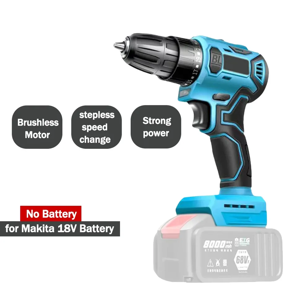 Brushless Electric Drill Cordless Rechargeable Screwdriver 2Speed 10mm 23+1 Torque Hand Power Driver Tool Fit Makita 20v Battery
