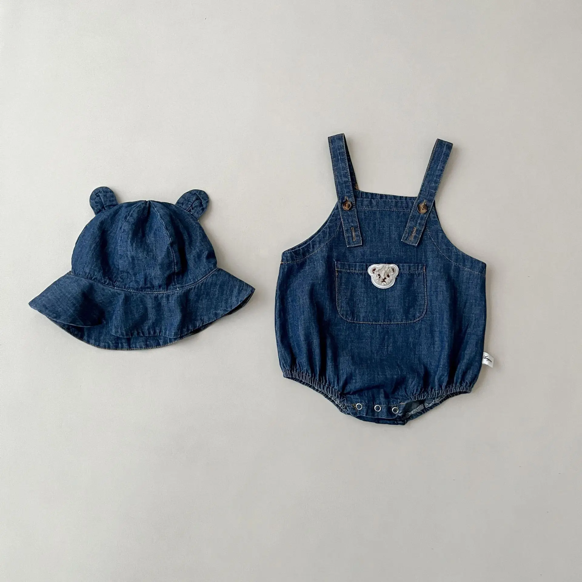 

Fashion denim Newborn Baby Boys Rompers +hat Bodysuits Sleeveless soft Infant Jumpsuit Clothes