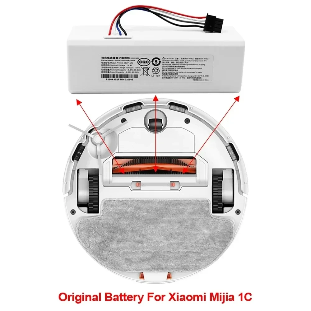 14.4V P1904-4S1P-MM Battery For Xiaomi Mijia 1C STYTJ01ZHM Robot Vacuum Mop Cleaner 12800mAh Replacement Battery Accessories 6