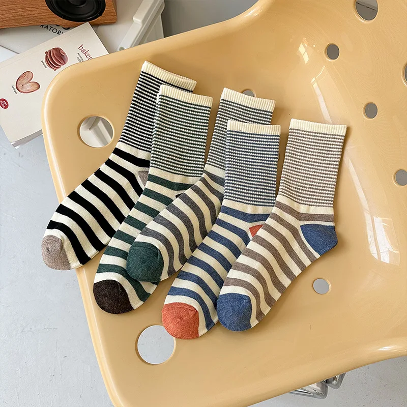 

Couple Stockings Women'S Socks Cotton Socks For Women Stripes Leisure Stocking Skin-Friendly Breathable All-Match Unisex