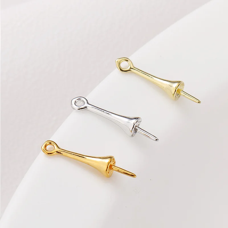 

10Pcs Brass Gold Plated Pearl Long Eye Pins Bail Peg Bead Caps Pendant Connector For Half Drilled Pearls,Earring Jewelry Making