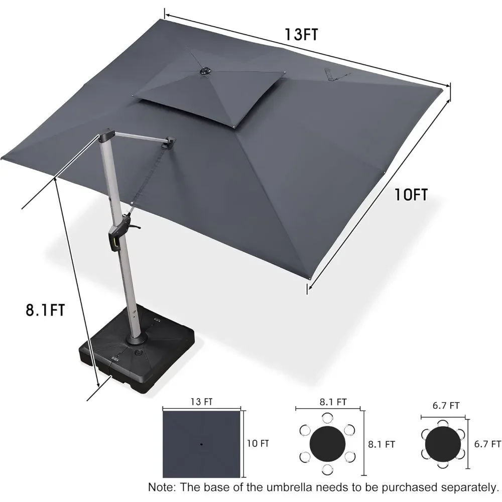 10' X 13' Patio Umbrella Outdoor Rectangle Umbrella, Large Cantilever Umbrella Windproof Offset Umbrella,Heavy Duty Sun Umbrella 2