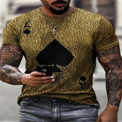 2022 Summer New Fashion Personality 3D Poker Printing T-shirt Men's Round Neck Shirt Casual All-match Short-Sleeved Sportswear 6 S1807