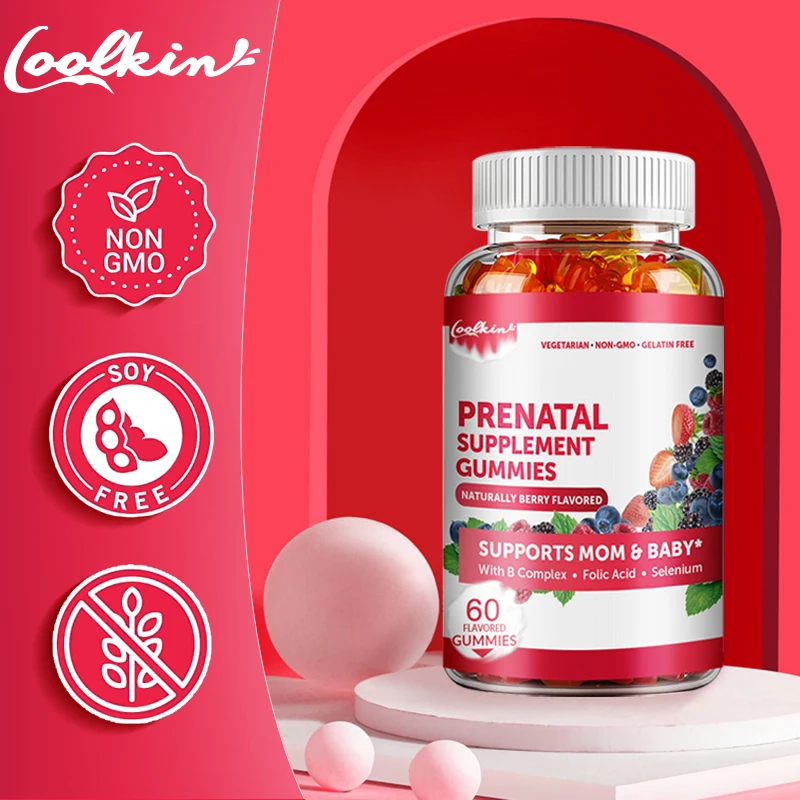 

Women's Prenatal Gummies - Chewable, with Iron & Folic Acid - Gelatin Free Multivitamin, Corn Syrup Free 30 Day Supply, Non-GMO