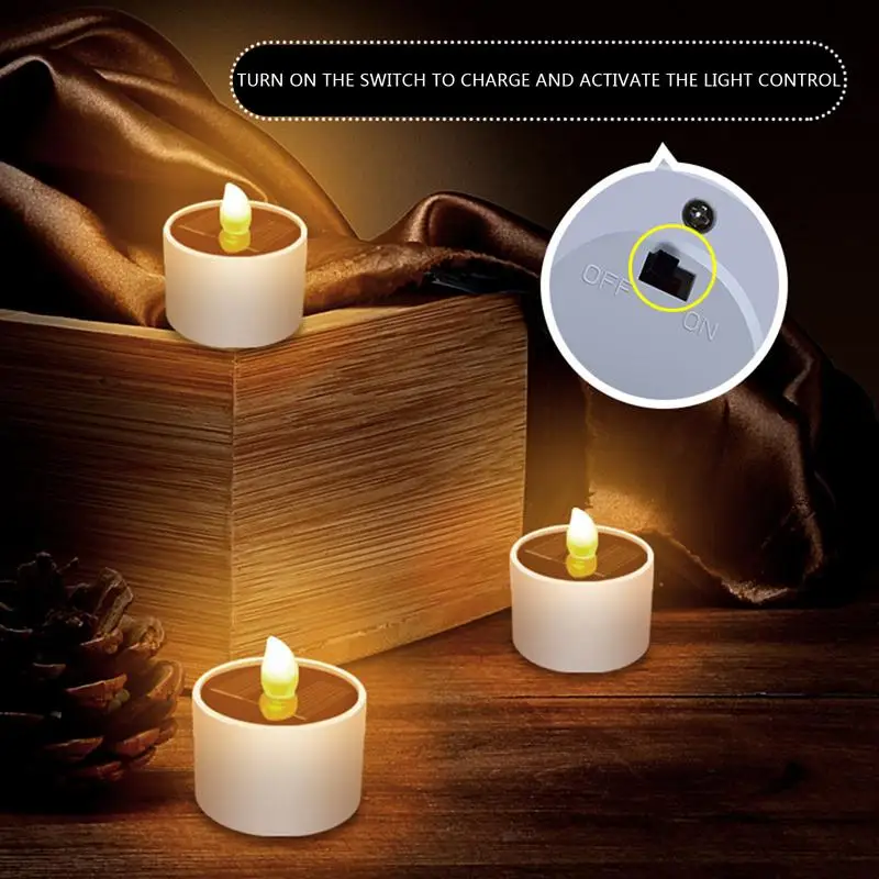 1PCS Solar Tea Light LED Candles Outdoor Waterproof Flameless Solar Tea Lights Rechargeable Candles For Party Garden Home Decors