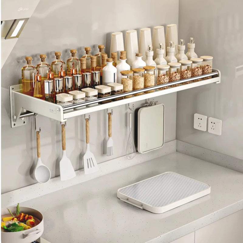 

No Punching Spice Rack Carbon Steel Paint Storage Shelves Multi-functional Wall Holder Stable Load-bearing Kitchen Shelf