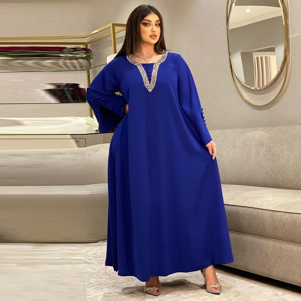 

MD Abayas For Women Dubai Turkish Stones Dress Muslim Fashion Long Sleeve Wedding Party Gown 2023 Eid Mubarak Islamic Clothing