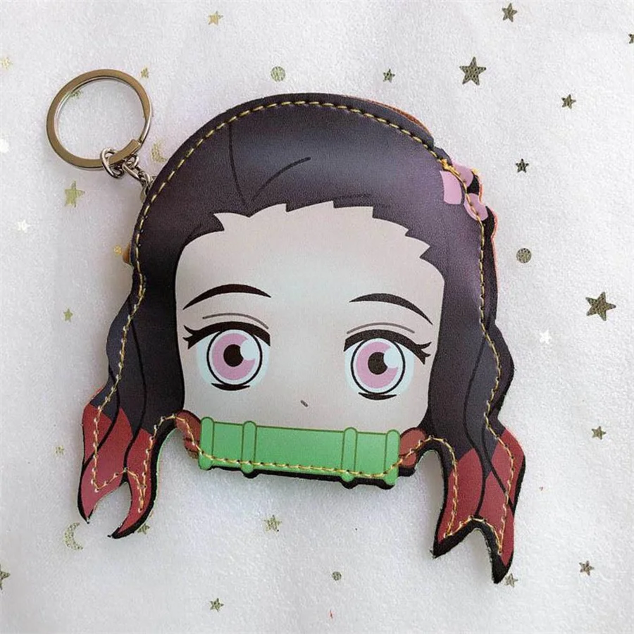 Anime wallet keychain Kimetsu No Yaiba Kamado Nezuko Hashibira Inosuke coin wallet purse keychain PU cartoon wallet key pendant