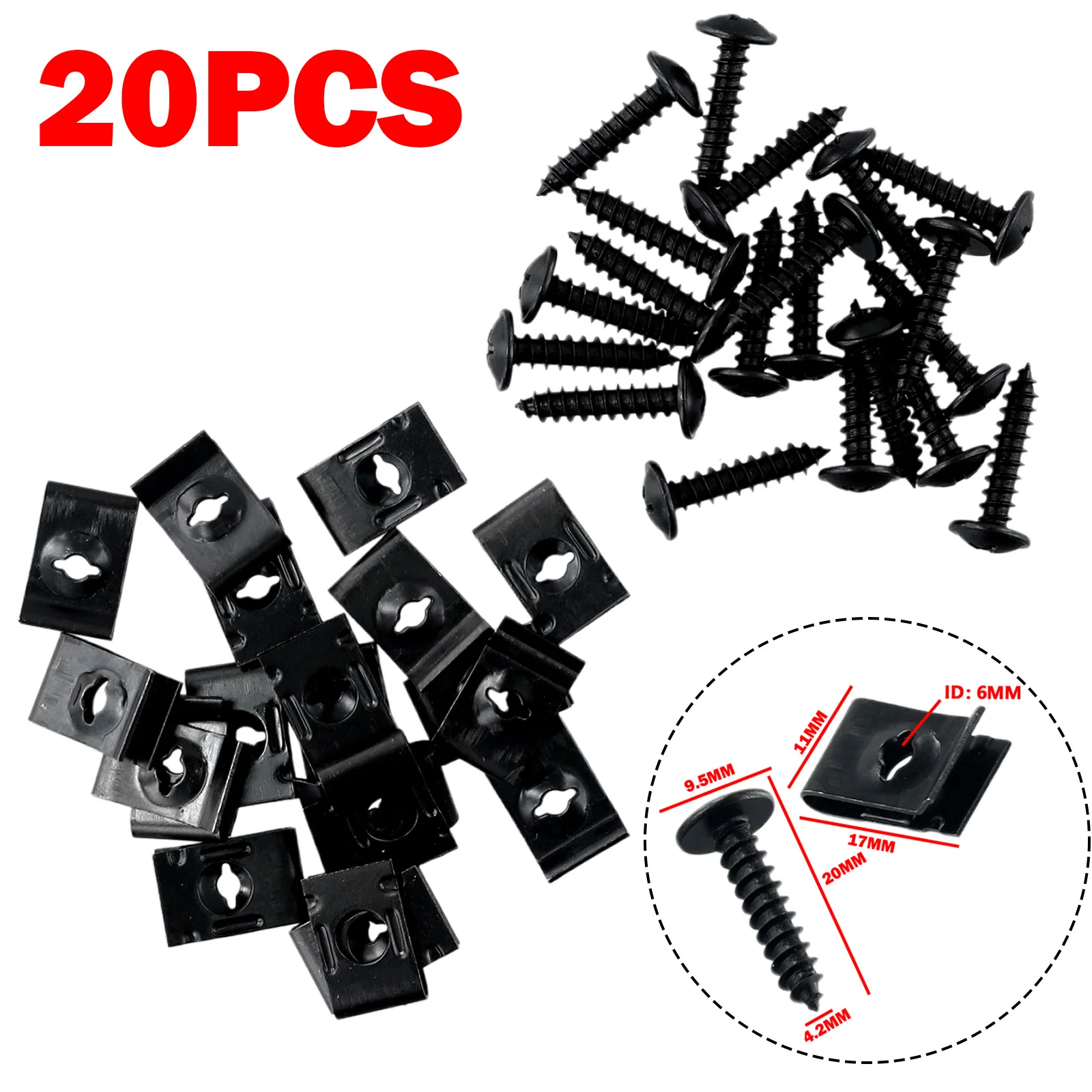 

20x Black Iron Metal Fairing Bolts Fastener U-Type Clips & Screws Retainers Rivets For Car/Truck Door Panel Bumper Fasteners