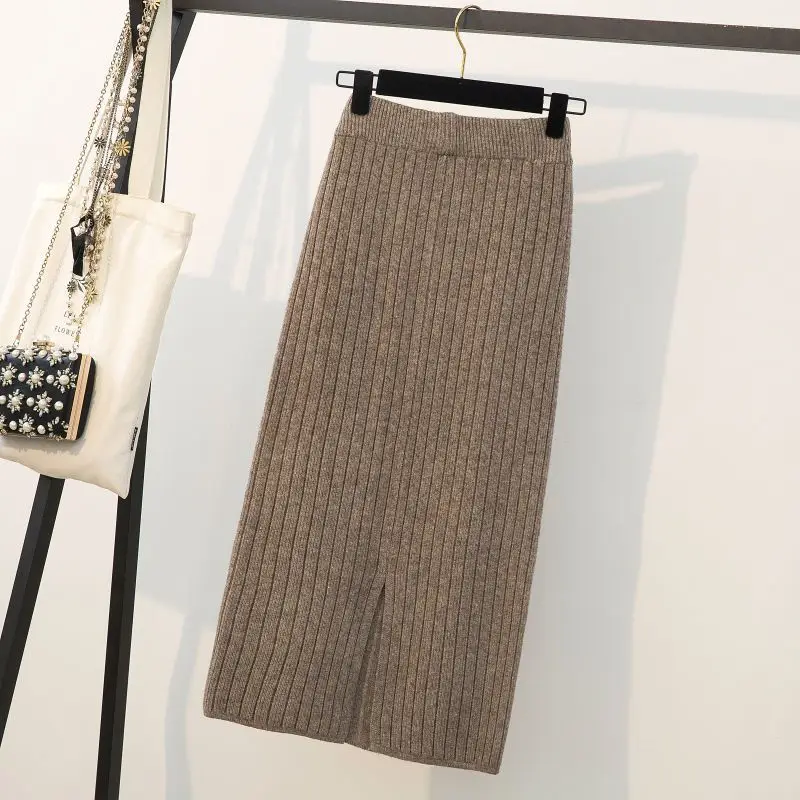 High Waist Knitted Midi Skirt for Women Faion Split One Step Skirt Slimming Autumn Wear New 2023 Bodycon Skirt