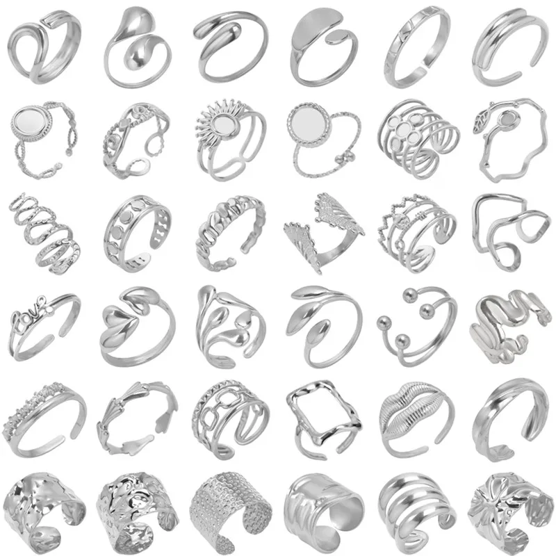 1/5pcs Silver Color Snake Beads Round Heart Stainless Steel Rings For Women Men Accessories Vintage Jewelry Finger Ring Anillos 1