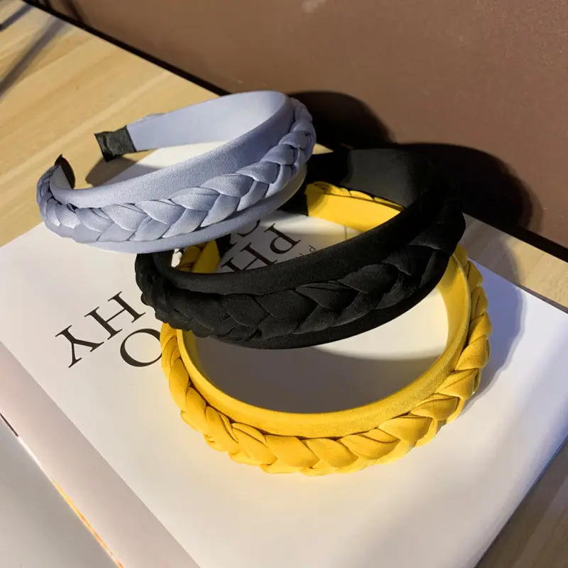 

fashion new hair hoop solid color fabric braided hair hoop Korean version of the women's head hoop wide-brimmed hair accessories