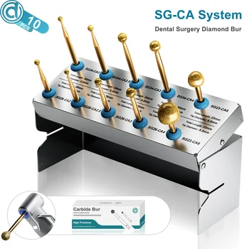 AI-SG-CA Dental Implant Diamond Burs 2.35mm Golden Ball Shape Polishing Drills for Low Speed Surgical Handpiece 10pcs Mix Size 1