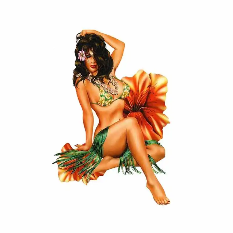 

Переводная картинка Hot Island Hula Pinup Girl, водонепроницаемые солнцезащитные автомобильные наклейки, автомобильные аксессуары для бампера, оконных наклеек, ПВХ, 13 см * 8 см