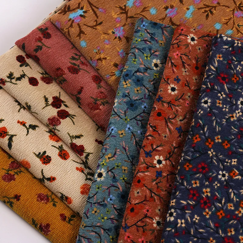 100*150CM Corduroy fabric small flower Polyester print cloth fashion