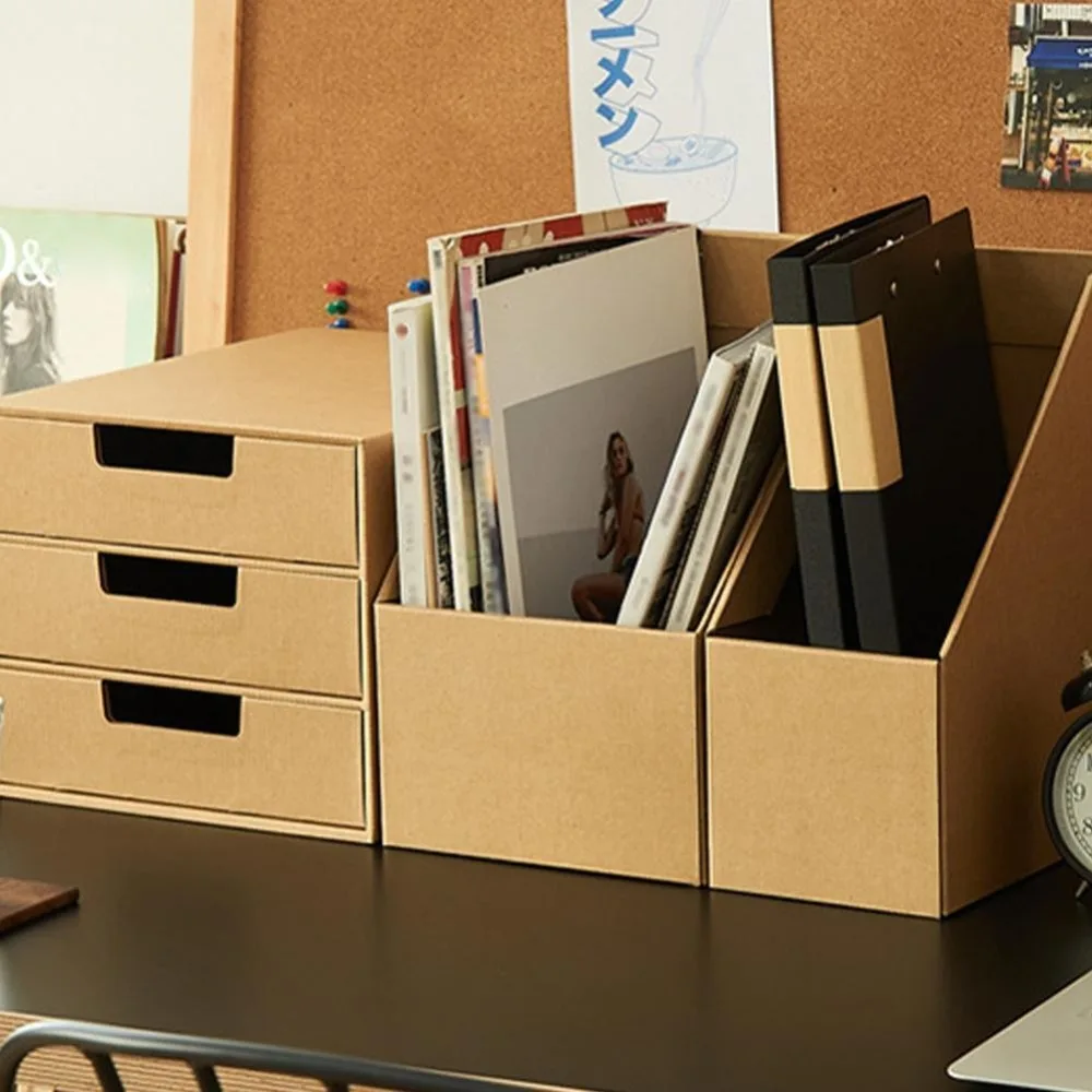 Desktop Bins Paper Storage Box Removable Compartments Office File Storage Boxes Classification Kraft Paper
