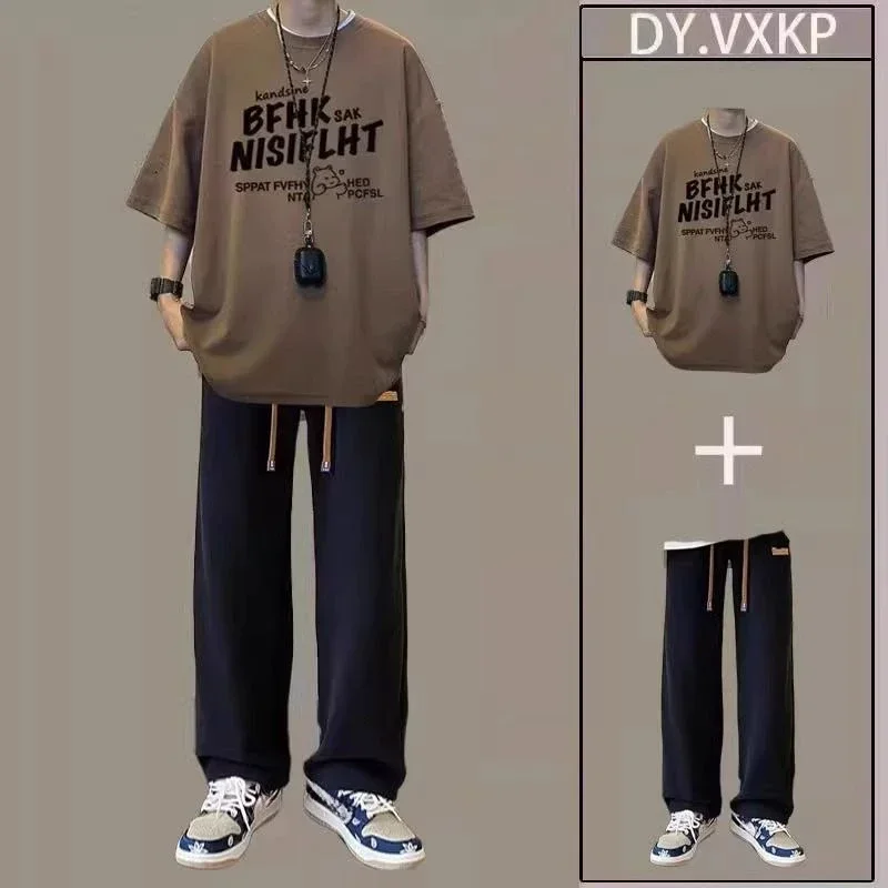 thumbnail image 1 of Conjuntos de pantalones con estampado gráfico para hombre, conjuntos de entrenamiento, camisetas estampadas, pantalones, trajes para hombre, ropa informal de lujo, elegantes, novedosas camisetas y top, 1 of 5