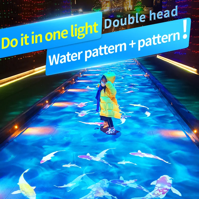 Double pattern water ripple fish projector light advertising logo Outdoor ground atmosphere lighting custom door sign spotlights 4