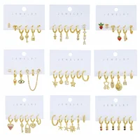 MIGGA 6pcs Mix and Match Trendy Dangle Earrings Set for Women Gold Color Plated Cubic Zircon Jewelry 1