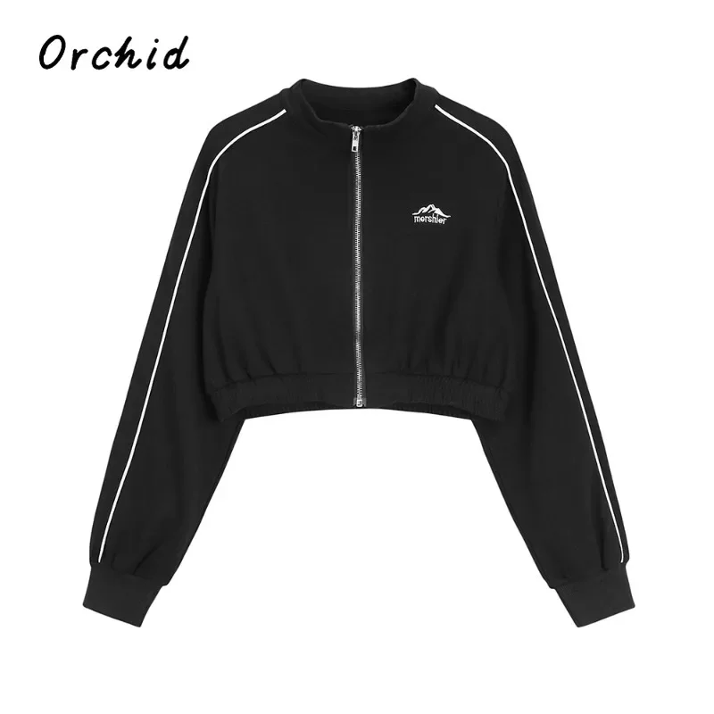 

American Hotsweet Style Black Tracksuit Coat Women Embroidery Decorate Cropped Jacket 2023 Spring Fall Y2K Fashion Zipper Coats