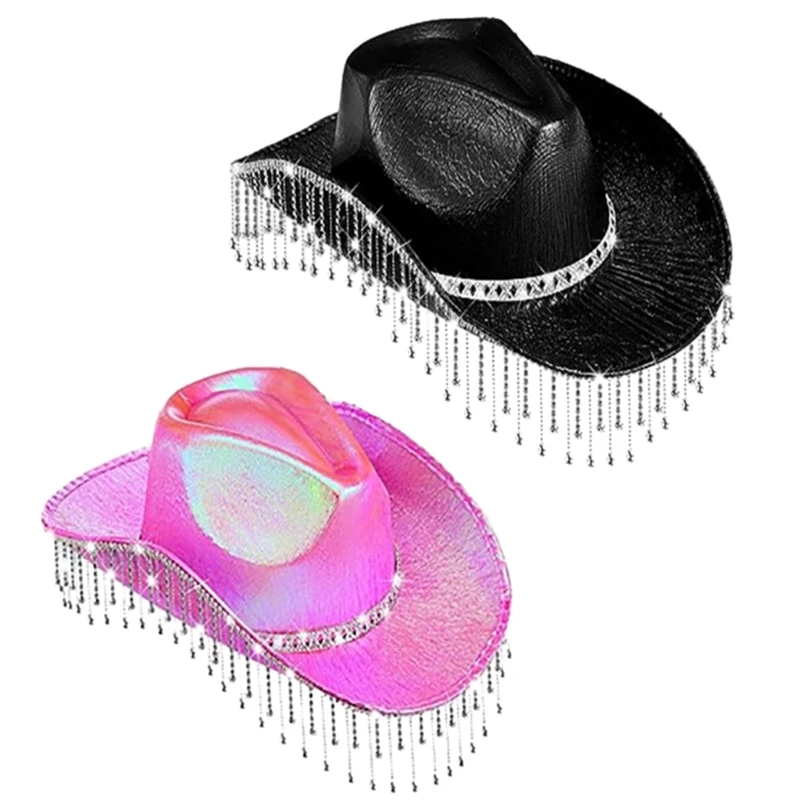 

Rhinestones Fringe Cowgirl Hat Fringe Cowboy Hat Western Hat Glitter Cowboy Hat