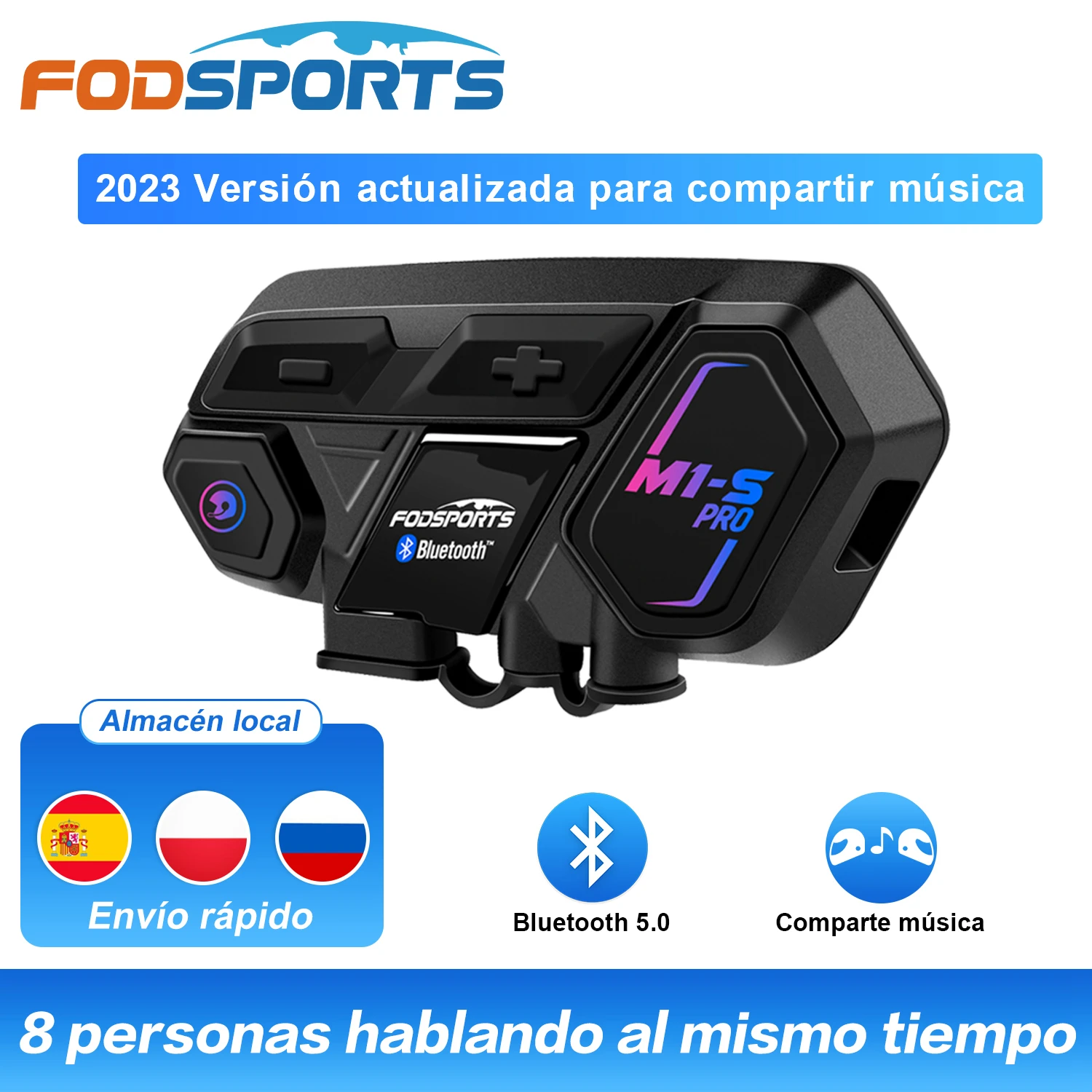 Fodsports M1-S Pro Intercomunicador de motocicleta Casco de motocicleta  Auricular Bluetooth 8 Riders 2000M Comunicador BT 5.0 Interphone, 