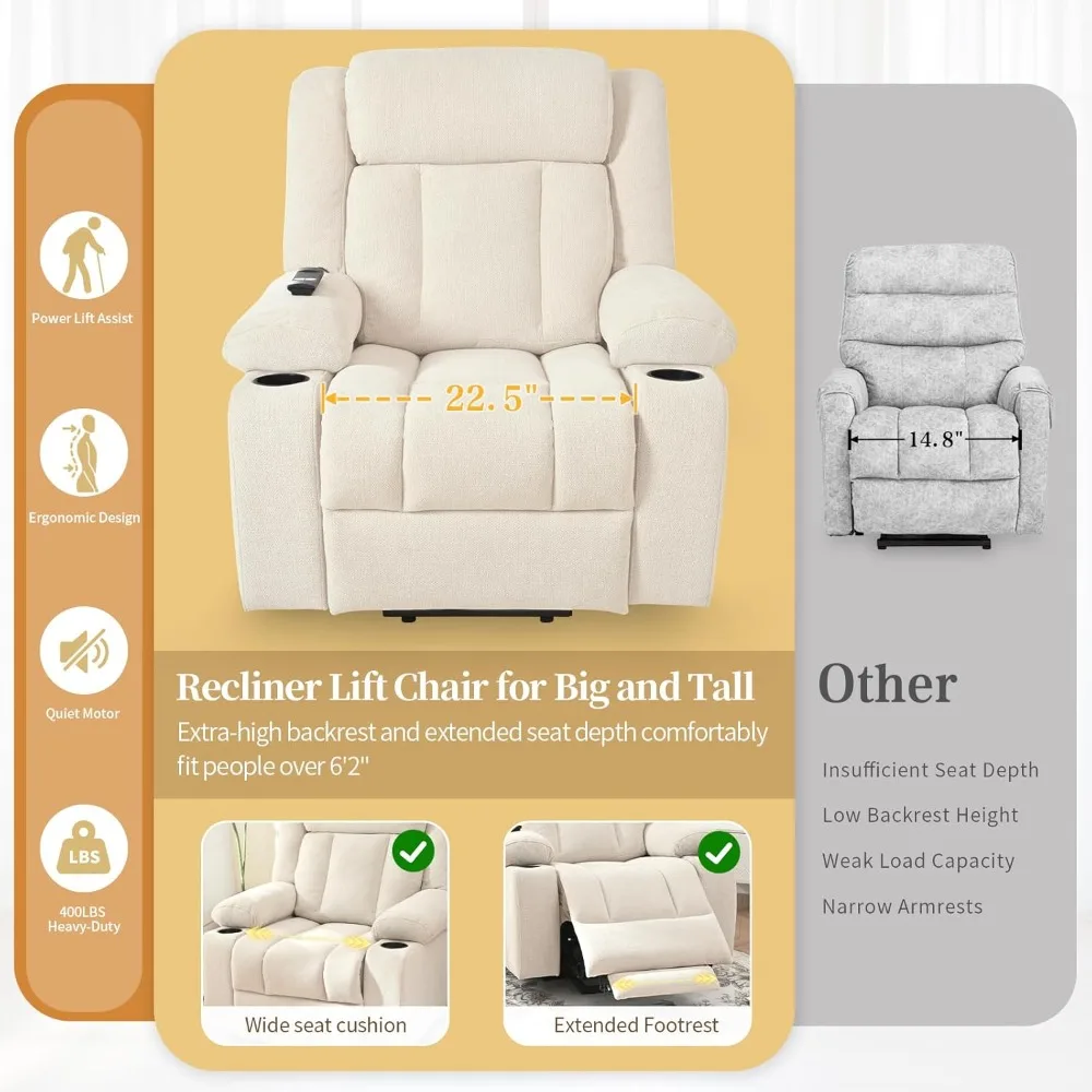 Electric Lift Recliner Chair for Seniors, Oversize with Remote Control, 400lbs Capacity & Extended Footrest