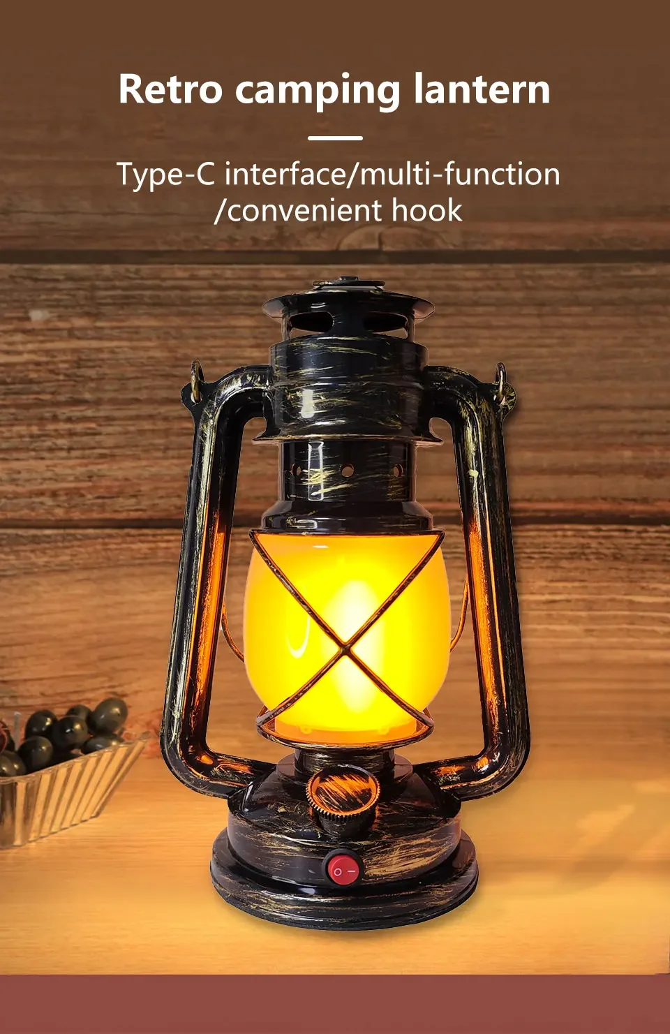 Description Picture 2 of itemRechargeable Retro Camping Light Portable 3 Lighting Modes Lanterns Hanging Tent Light Waterproof Travel Climbing Camping Light