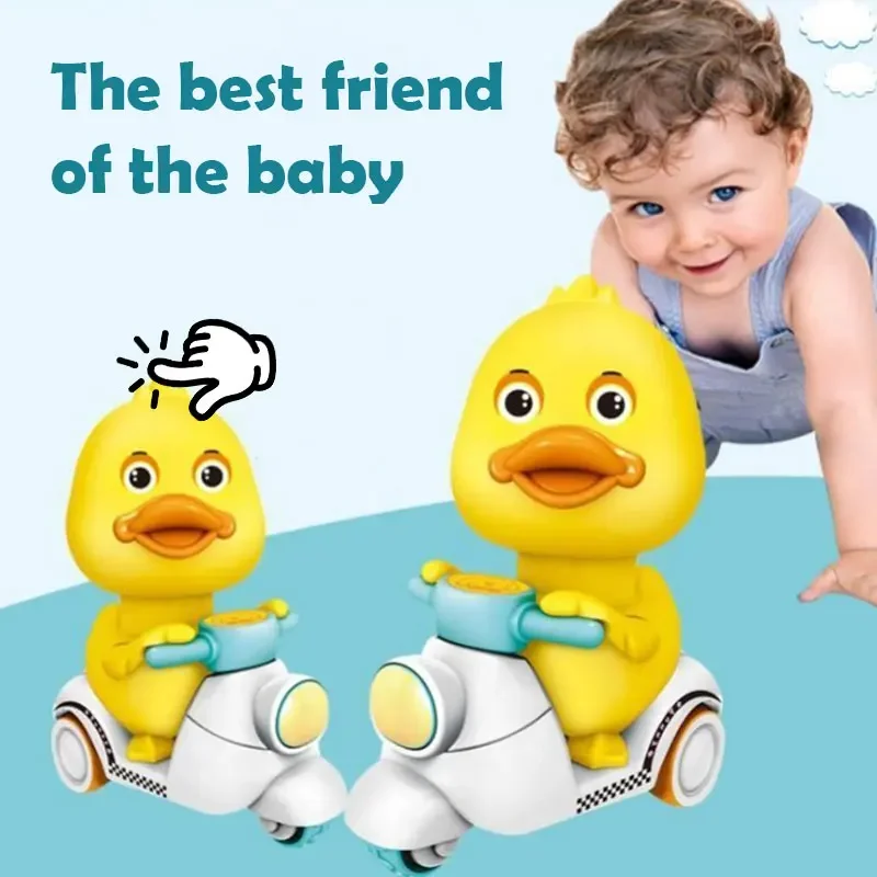 Manual Pressing Head Free Rotation Cute Duck Press Mini Car Toy for Kids Car Motorcycle Anti-collision And Anti Drop