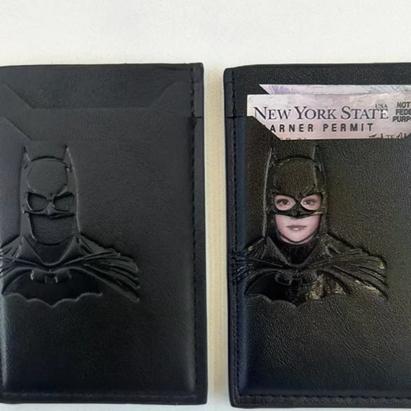 Vertical Leather Bat ID Wallet For Stylish Personalized Superhero Mask Design Card Holder Clip Gift
