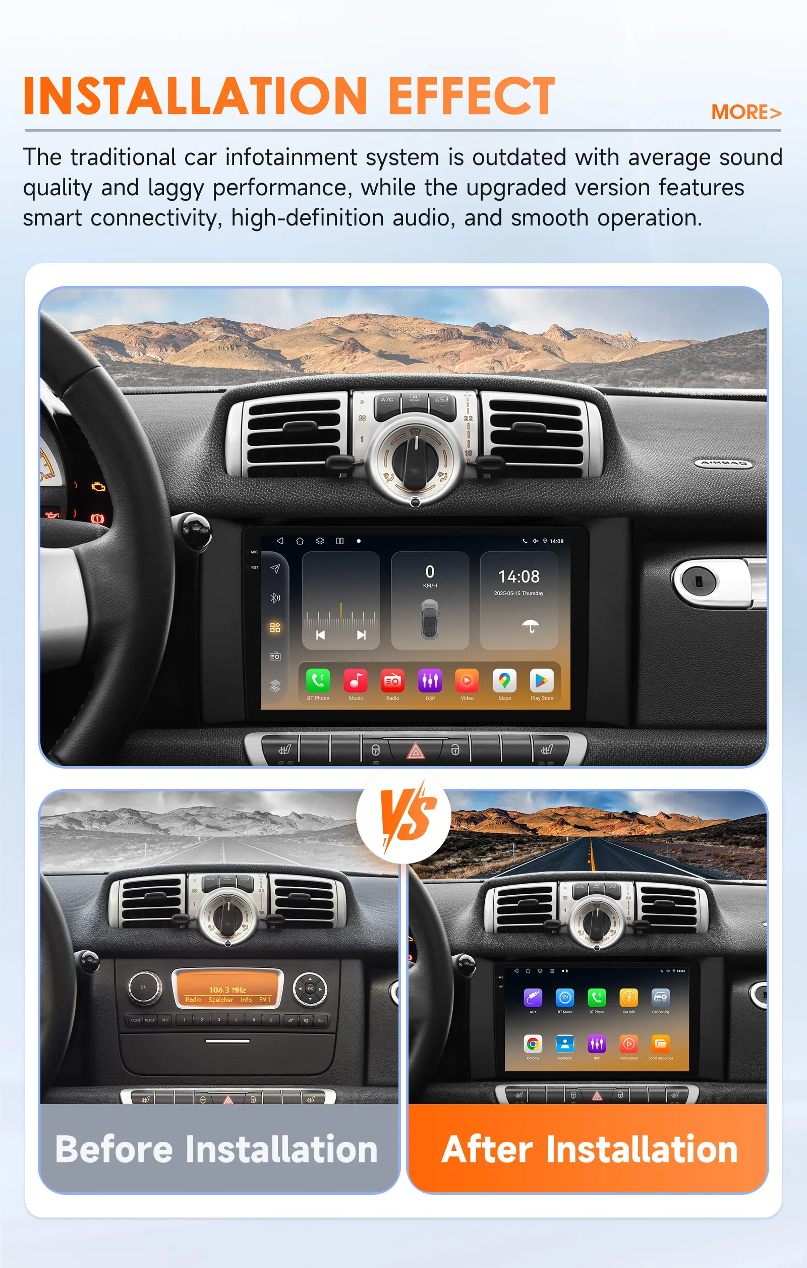 6115 8 Core Android Auto radio für Smart fortwo 451 2011 - 2015 Carplay für Apple Multimedia 360 Kamera GPS auto intelligen Bildschirm – Detail 5