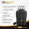 Disposal 3/4 HP for Kitchen sink Quiet with Stopper Power Cord, Easy install, Continuous Feed Food Waste Disposer 2